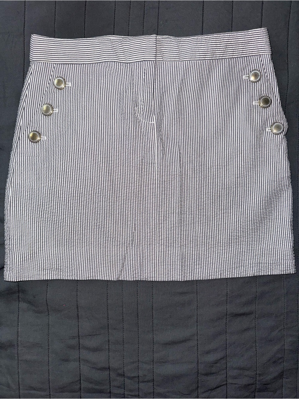 J. Crew Navy & White Pinstripe Button-Detail Mini Skirt